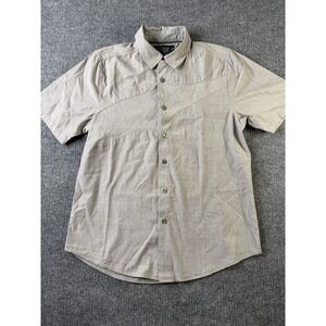 Alpinestars Mens Button Up‎ Shirt M Light Gray Short Sleeve Cotton Pocket Casual